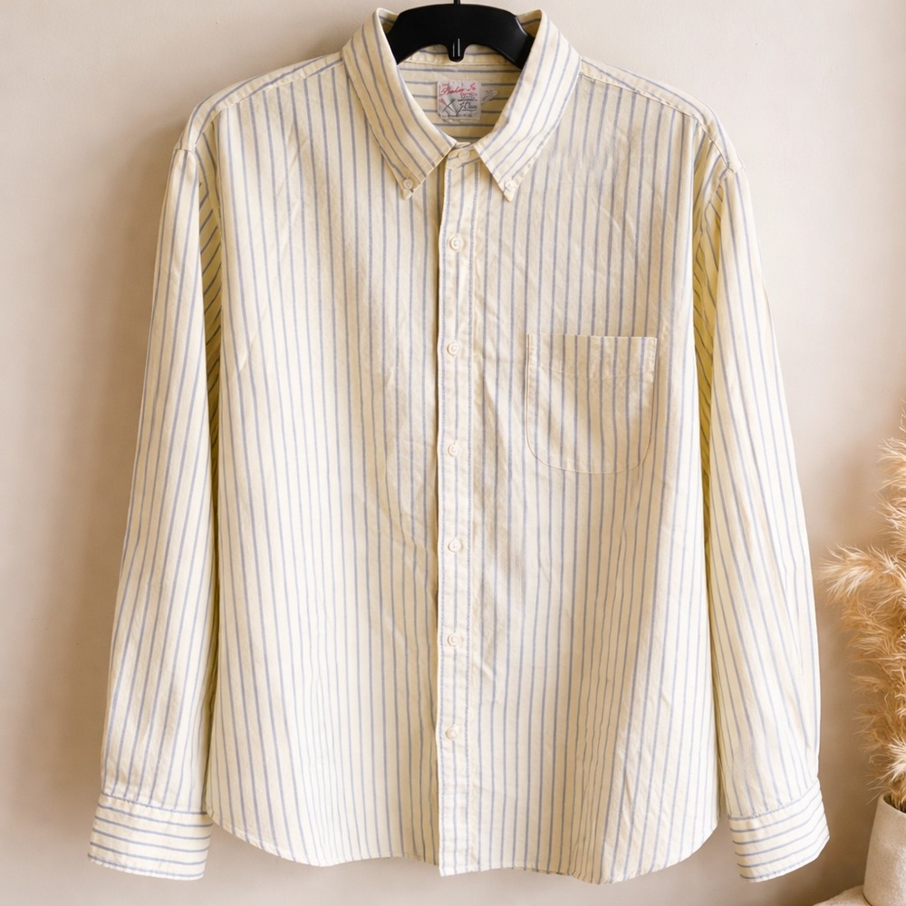 J. Crew Cream Button-Down Shirt with Light Blue Stripes